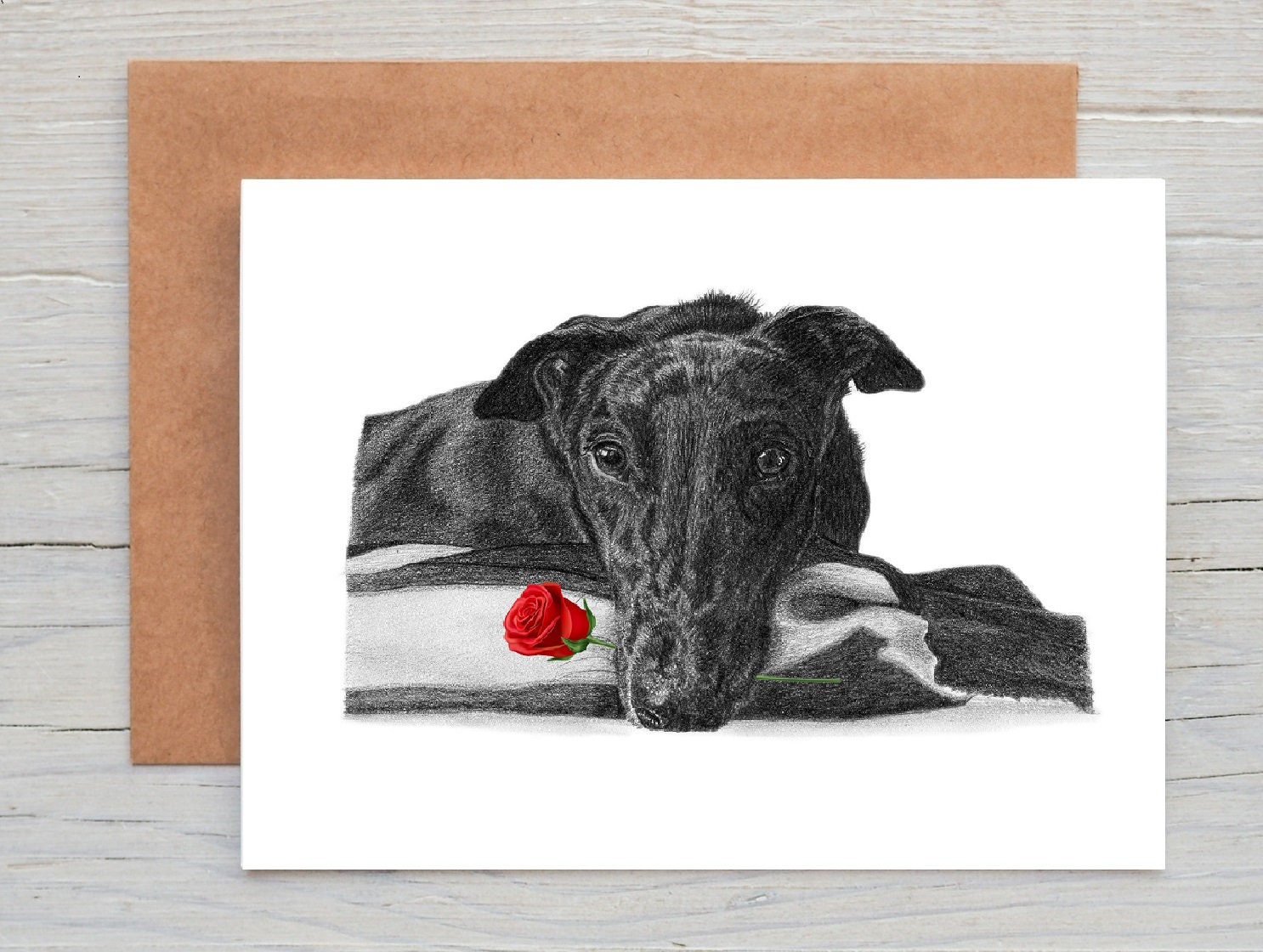 Greyhound lurcher (no.13) dog Love Card, Valentines Card, Anniversary Card, Wedding Card art Greetings/Note Card (can be personalised)