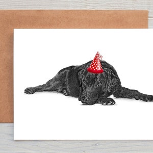 Tarjeta de felicitación o de felicitación de cumpleaños con diseño de perro labrador negro (se puede personalizar)