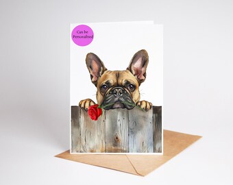 French Bulldog 2 Frenchie dog Love, Valentines Card, Anniversary, Wedding art Greetings/Note Card (can be personalised)