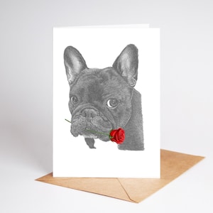 French Bulldog Frenchie (no. 1) dog Love Card Valentines Card, Anniversary Card, Wedding Card art Greetings/Note Card (can be personalised)