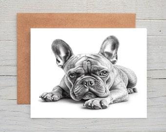 French Bulldog (No.11) dog art Greetings/Note Card (can be personalised)