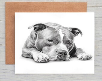 Staffordshire Bull Terrier staffie,staffy (no.10) dog art  Greetings/Note Card (can be personalised)