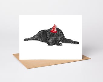 Black Labrador Dog art Birthday Greetings/Note Card (can be personalised)