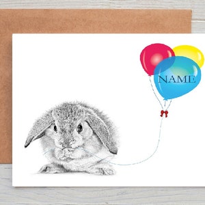 Lop Eared Bunny rabbit (no:5) art Birthday | Congratulations | Well done Greetings/Note Card (can be personalised)