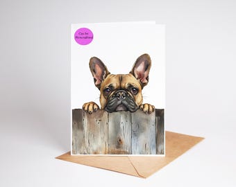 French Bulldog (no.2) Dog art coloured Large A5 size Greetings/Note Card (can be personalised)