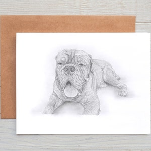 Bordeauxdog hondenkunst groeten/notitiekaart/afdruk (kan gepersonaliseerd worden)