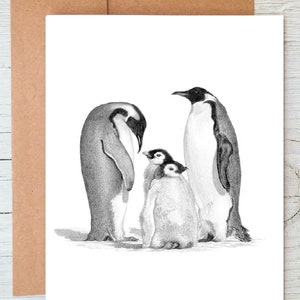 Familiekunst pinguïn groeten/notitiekaart/afdruk (kan gepersonaliseerd worden)