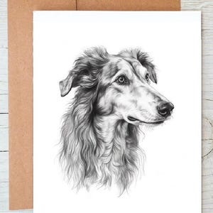 Borzoi (nº 2) Cartão de saudação/nota de arte de cão de caça russo (pode ser personalizado) / impressão de arte