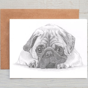 Pug dog  art  Greetings/Note Card/Print (can be personalised)