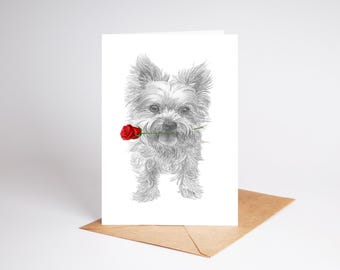 Yorkshire Terrier Yorkie (no. 4) dog Love Card Valentines Card, Anniversary Wedding Card art Greetings/Note Card (can be personalised)