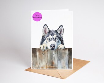 Siberian Husky Dog art coloured Large A5 size Greetings/Note Card (can be personalised)
