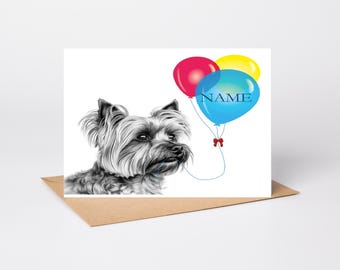 Yorkie, Yorkshire Terrier (no:6) Dog art Birthday | Congratulations | Well done Greetings/Note Card (can be personalised)