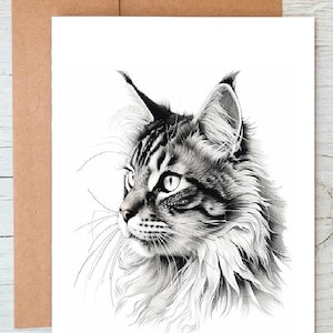 Carte de voeux/carte de correspondance/impression d'art de chat Maine Coon (peut être personnalisée)
