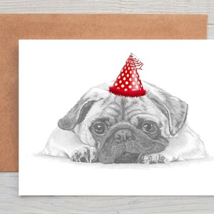 Pug Dog art Birthday Greetings/Note Card (can be personalised)