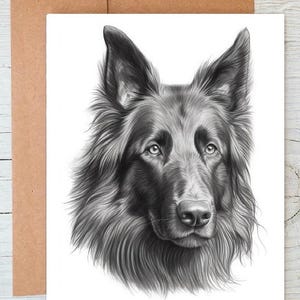 Tarjeta de felicitación o nota (se puede personalizar) con arte de perro pastor belga