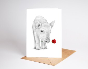 Piglet Pig - Love Card Valentines Card Anniversary Card Wedding Card art Greetings/Note Card (can be personalised)