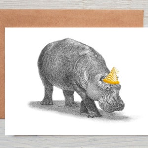 Hippopotamus, Hippo art Birthday Greetings/Note Card (can be personalised)