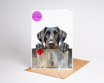 German Wirehaired Pointer dog Love, Valentines Card, Anniversary, Wedding art Greetings/Note Card (can be personalised)