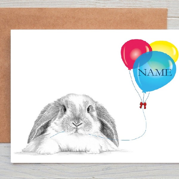 Conejo de orejas caídas (no:1) arte Cumpleaños / Felicitaciones / Saludos bien hechos / Tarjeta de notas (se puede personalizar)