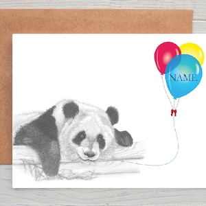 Panda Adult art Birthday Greetings/Note Card (can be personalised)