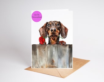Dachshund 3 dog Love, Valentines Card, Anniversary, Wedding art Greetings/Note Card (can be personalised)