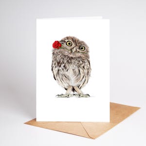 Tarjeta de San Valentín con diseño de búho pequeño, tarjeta de aniversario, tarjeta de boda, tarjeta de felicitación/nota (se puede personalizar)