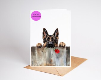 German Shepherd 2 dog Love, Valentines Card, Anniversary, Wedding art Greetings/Note Card (can be personalised)