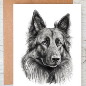 Tarjeta de felicitación o nota (se puede personalizar) con el dibujo de un perro Tervuren de Bélgica