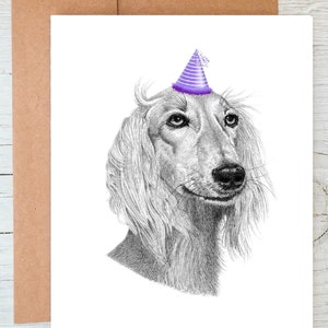 Carte de voeux d'anniversaire/Carte de correspondance pour chien Saluki (peut être personnalisée)