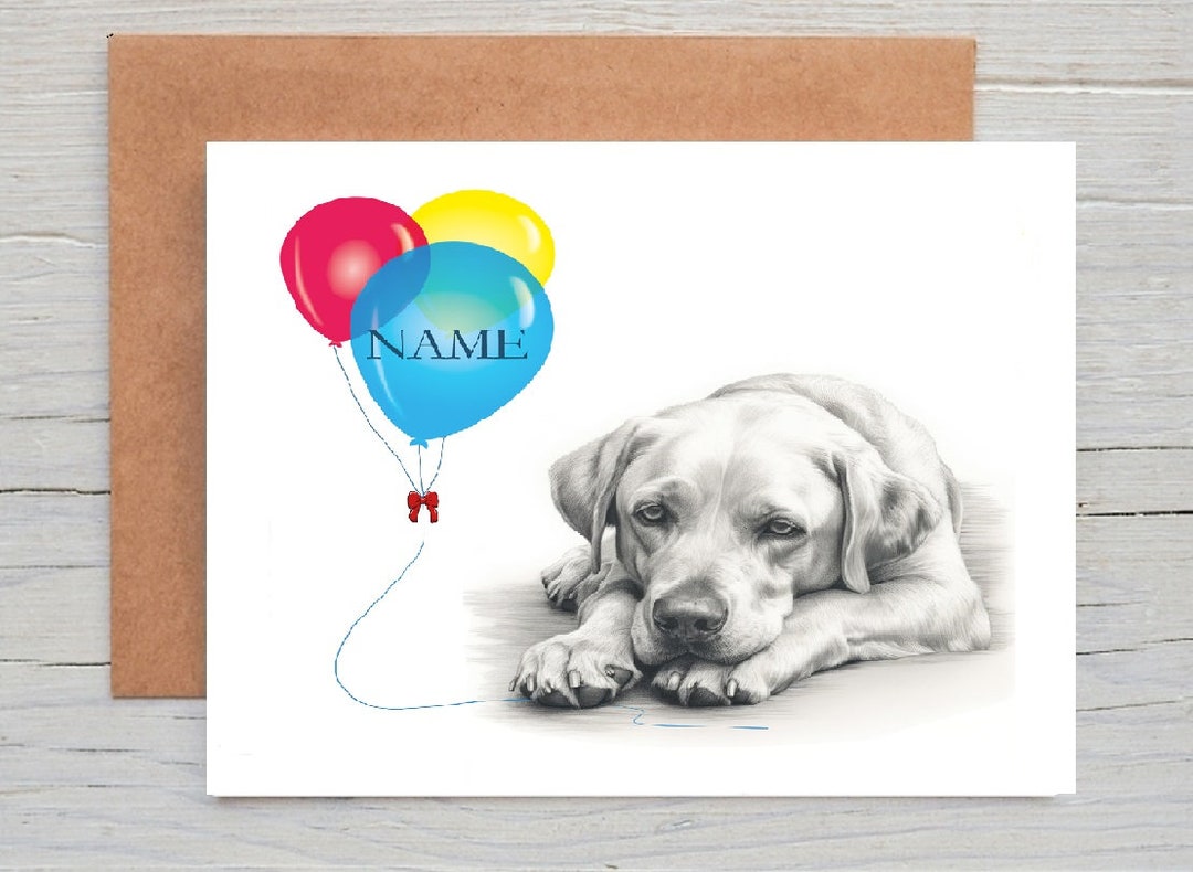 Golden Labrador (no.10) Dog Art Balloon Birthday Greetings/note Card ...