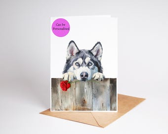 Siberian Husky dog Love, Valentines Card, Anniversary, Wedding art Greetings/Note Card (can be personalised)