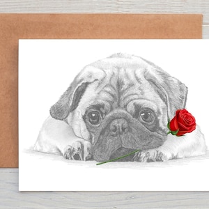 Biglietto d'amore con cane carlino, biglietto di San Valentino, biglietto di anniversario, biglietto di nozze, biglietto d'auguri/biglietto di auguri (personalizzabile)