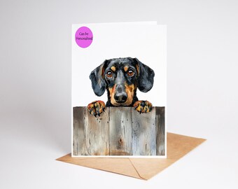 Dachshund (no.1) Dog art coloured Large A5 size Greetings/Note Card (can be personalised)