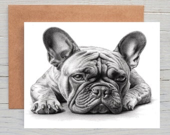 French Bulldog (No.5) dog art Greetings/Note Card (can be personalised)