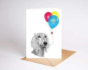 Saluki dog art Birthday Greetings/Note Card (can be personalised)