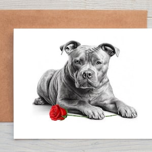 Staffy Staffie Staffordshire Bullterrier (Nr. 9) Hund Liebe Valentinstag Jahrestag Hochzeitskarte Kunst Grußkarte / Notizkarte (kann personalisiert werden)