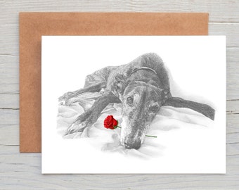 Greyhound lurcher (no. 10) dog Love Card, Valentines Card, Anniversary Card, Wedding Card art Greetings/Note Card (can be personalised)