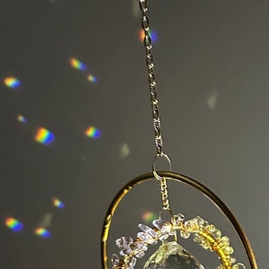 Crystal Suncatcher, Crystal and Gold Suncatcher, Crystal Gemstone Suncatcher, Crystal prism, Rainbow maker, Car charm, mothers day gift image 6