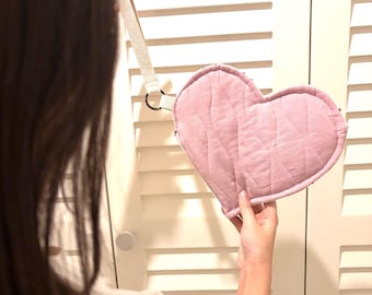 Pink Quilted Zipper Pouch with Handle – Valentine's, Galentine’s Day Gift