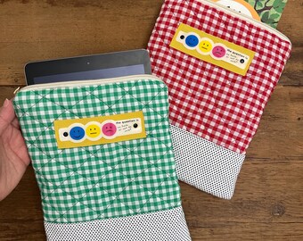 Zippered Book & Tablet Sleeve - Quilted Gingham Modern Sleeve