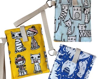 Handmade Padded Kindle, Remarkable Sleeve. Comic Cat Kobo Pouch with Strap