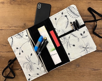 Embroidered Book Sleeve - A5 Organizer with zippered pocket. Gift for book lovers