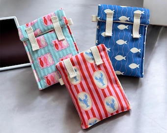 Handmade Padded Remarkable, Kobo Sleeve, Vintage Fish & Lobster Kindle, Pouch with Strap