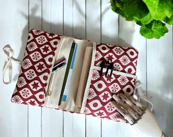 Handmade Burgundy Book Sleeve – A5 Organizer with Zipper Pocket