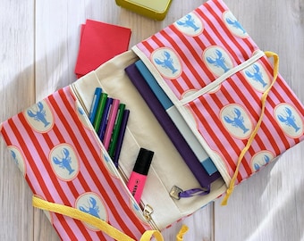 Lobster Print Book Sleeve – Handmade A5 Organizer with Zippered Pocket