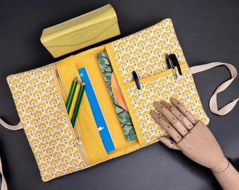 Handmade A5 Book Sleeve – Yellow Floral Organizer with Zipper Pocket