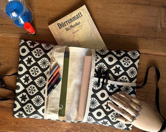 Handmade A5 Book Sleeve – Dark Green and White Patterned Organizer with Pockets