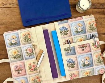 Floral Pattern Book Sleeve – Handmade A5 Organizer with Zipper Pocket