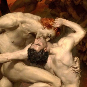 Dante And Virgil Poster - Divein Comedy Poster - Dante And Virgil In Hell, Bouguereau 1850 UK, EU USA Domestic Shipping