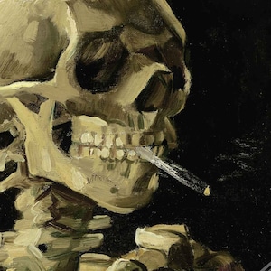 Van Gogh Skeleton With A Cigarette Poster - Skull With A Burning Cigarette Print UK, EU USA Domestic Shipping
